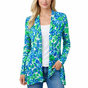 Lilly Pulitzer Blue and Green Floral Open Cardigan